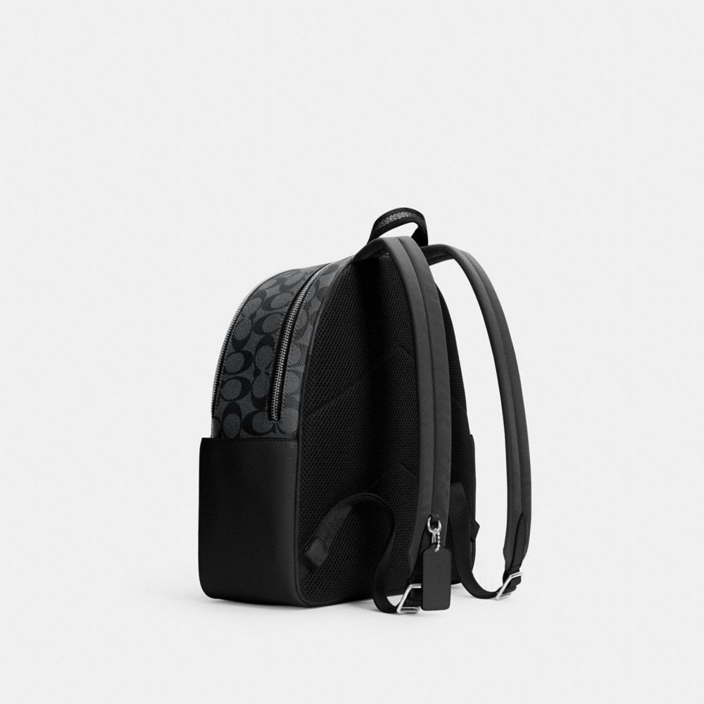 COACH®,COURT BACKPACK IN SIGNATURE CANVAS,Signature Canvas,Medium,Office,Silver/Graphite/Black,Angle View