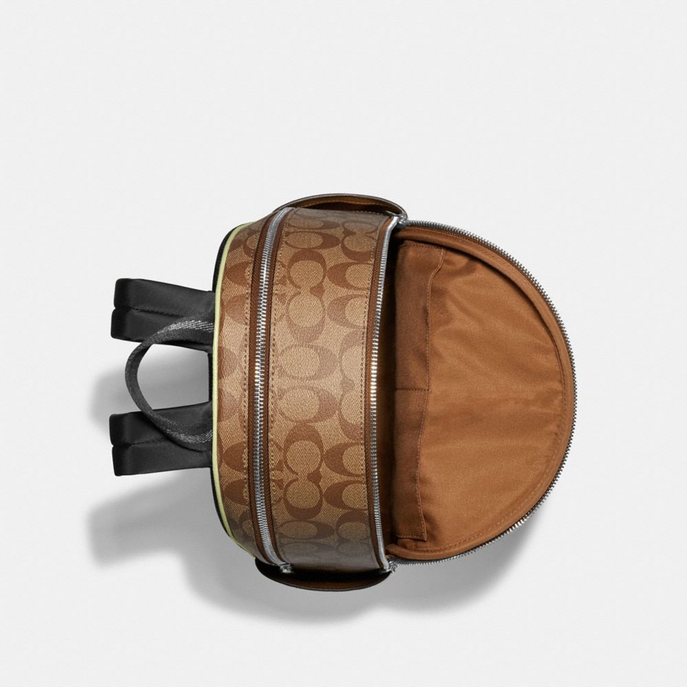 COACH®,Court Backpack In Signature Canvas,Leather,Canvas,Backpack,PVC,Color Block,Logo,Gold Metal,Casual,Brown,Inside View,Top View