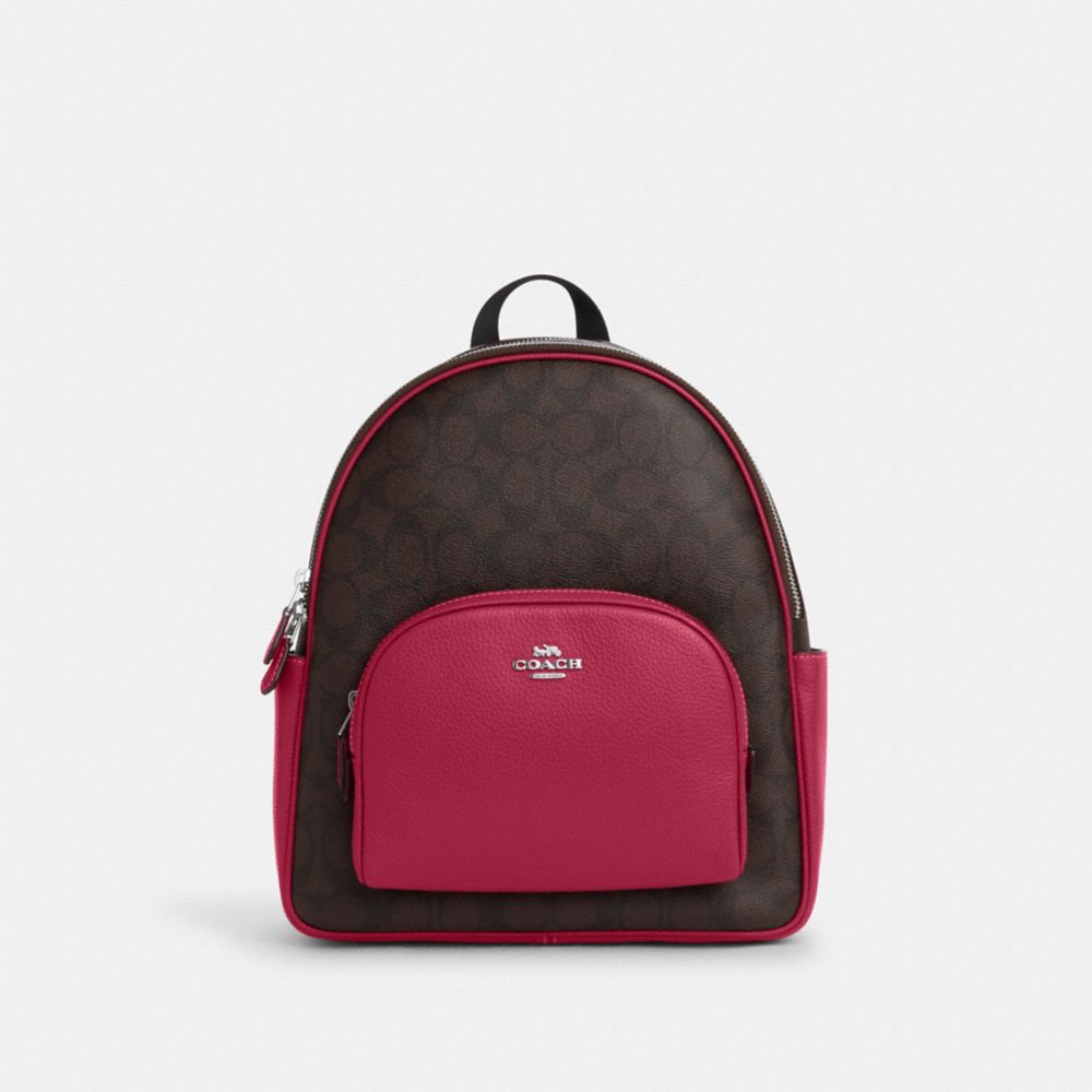 COACH®,COURT BACKPACK IN SIGNATURE CANVAS,Signature Canvas,Medium,Office,Silver/Brown/Bright Violet,Front View