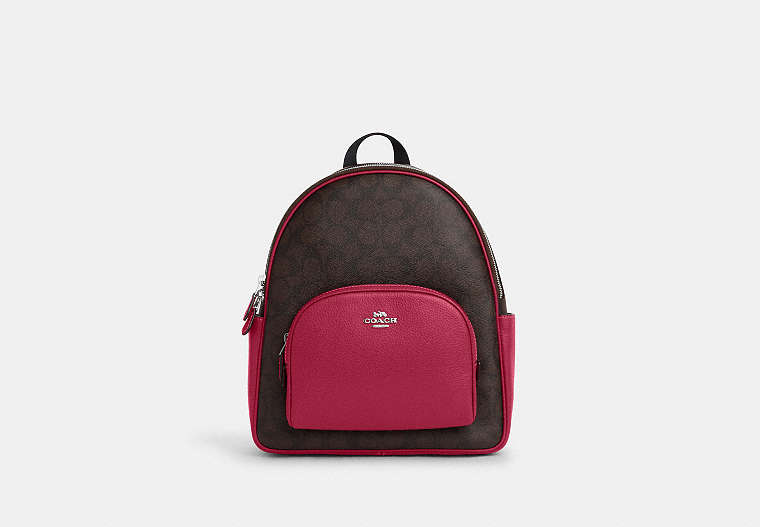 COACH®,COURT BACKPACK IN SIGNATURE CANVAS,pvc,Large,Office,Silver/Brown/Bright Violet,Front View