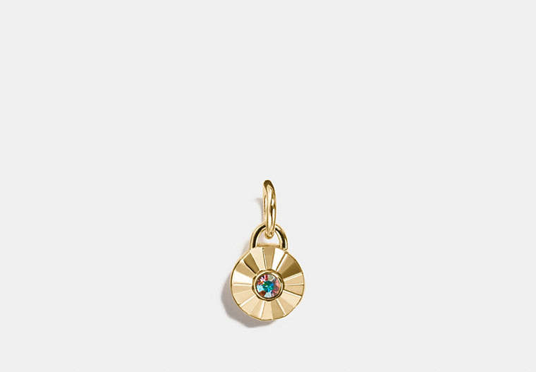 COACH®,DAISY RIVET BIRTHSTONE CHARM,Plated Brass,GD/CLEAR,Front View
