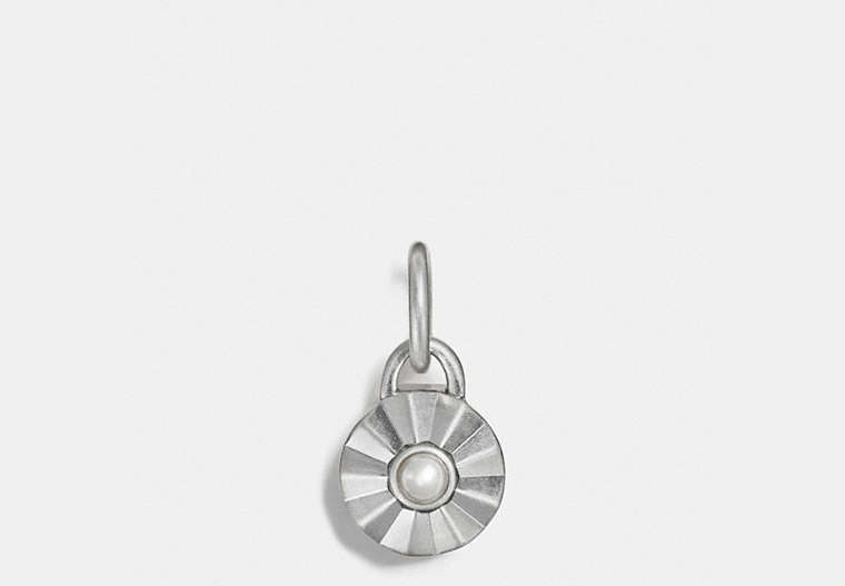 COACH®,DAISY RIVET BIRTHSTONE CHARM,Plated Brass,Silver/PEARL,Front View