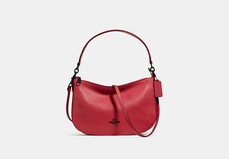 COACH®,CHELSEA CROSSBODY,Leather,Medium,Gunmetal/Washed Red,Front View