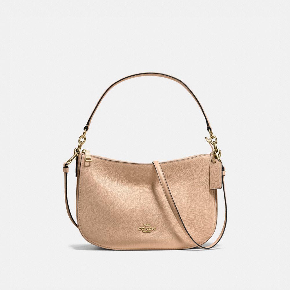 COACH®,BANDOULIÈRE CHELSEA,Cuir,Or Clair/Hêtre,Front View