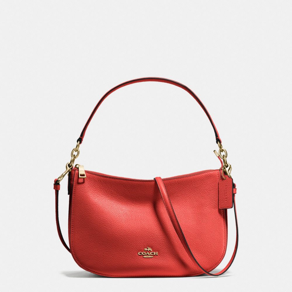 COACH®,CHELSEA CROSSBODY,Leather,Medium,Light Gold/Deep Coral,Front View