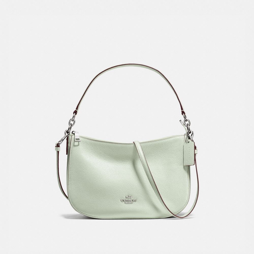 COACH®,BANDOULIÈRE CHELSEA,Cuir,Argent/Vert Pâle,Front View