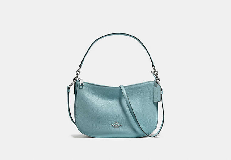 COACH®,CHELSEA CROSSBODY,Leather,Medium,Silver/Cloud,Front View