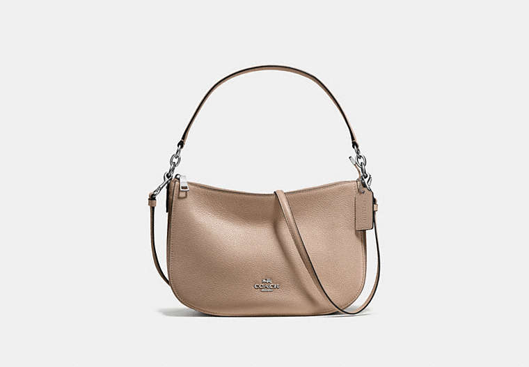 COACH®,CHELSEA CROSSBODY,Leather,Medium,Silver/Stone,Front View