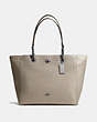 COACH®,TURNLOCK CHAIN TOTE,Leather,Large,Dark Gunmetal/Fog,Front View
