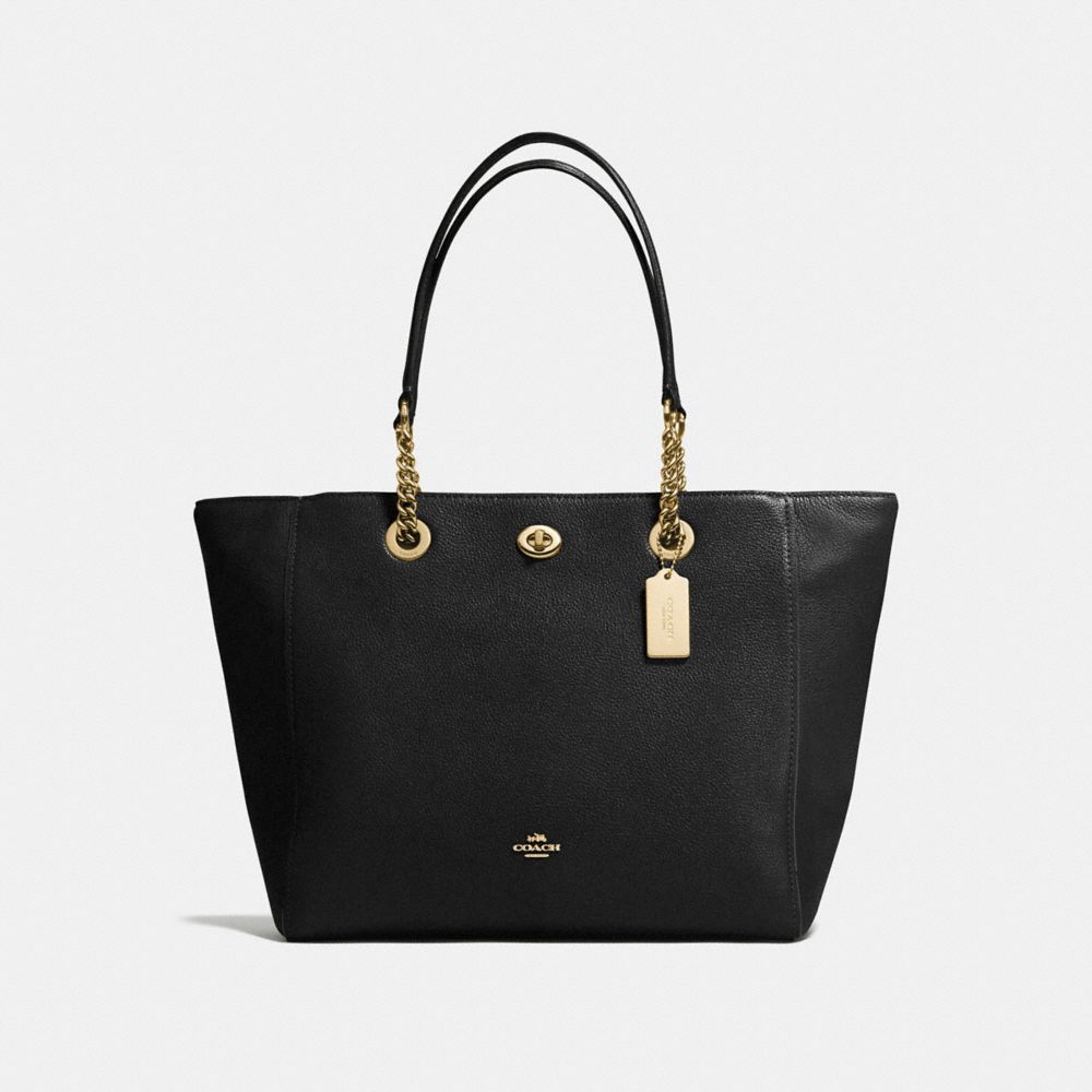 Coach turnlock chain tote in polished pebble on sale leather