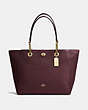 COACH®,TURNLOCK CHAIN TOTE,Leather,Large,Light Gold/Oxblood,Front View