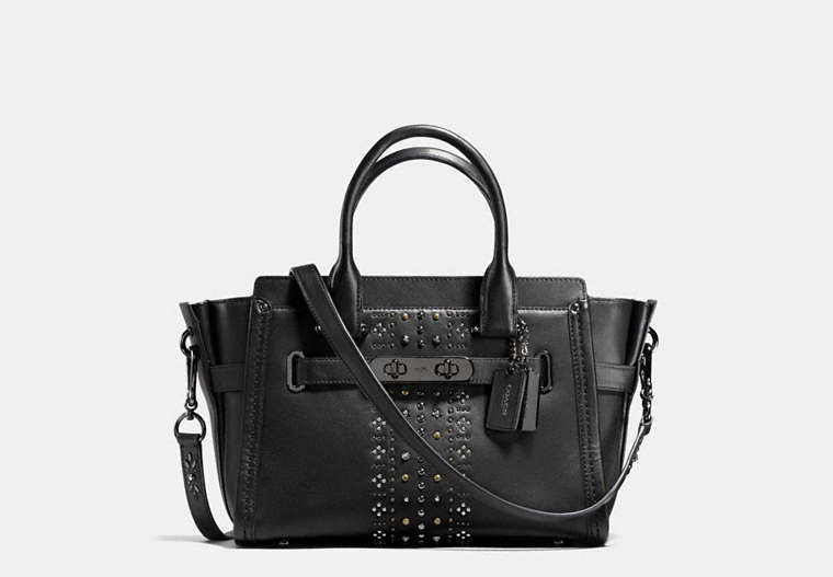 COACH®,COACH SWAGGER 27 WITH BANDANA RIVETS,Leather,Large,Gunmetal/Black,Front View