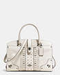 COACH®,MERCER SATCHEL 30 IN POLISHED PEBBLE LEATHER WITH BANDANA RIVETS,Leather,Large,Chalk/Dark Gunmetal,Front View