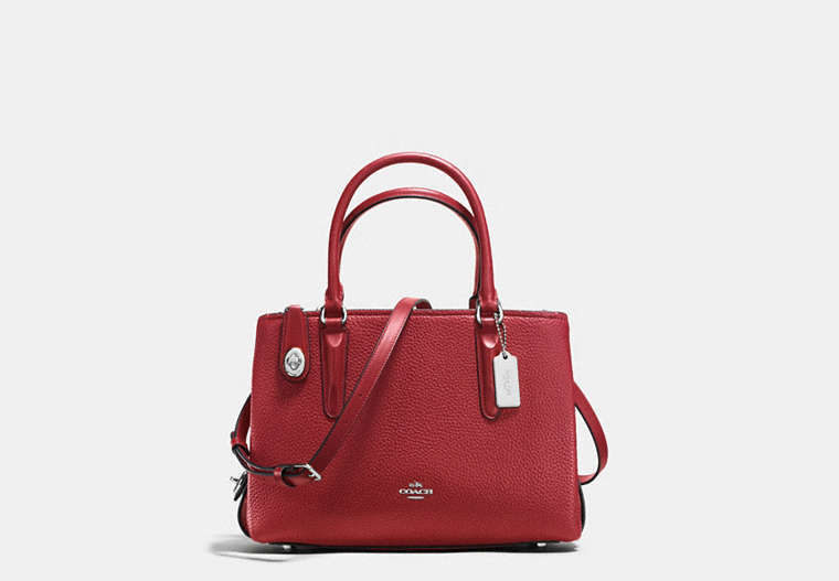 COACH®,BROOKLYN CARRYALL 28,Leather,Medium,Silver/Red Currant,Front View