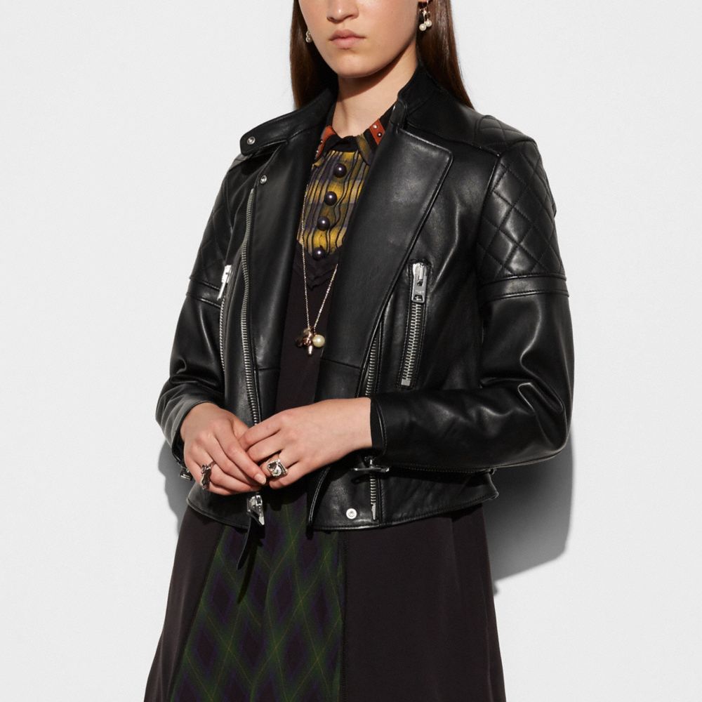 COACH®,ICON LEATHER BIKER JACKET,Leather,Black,Front View