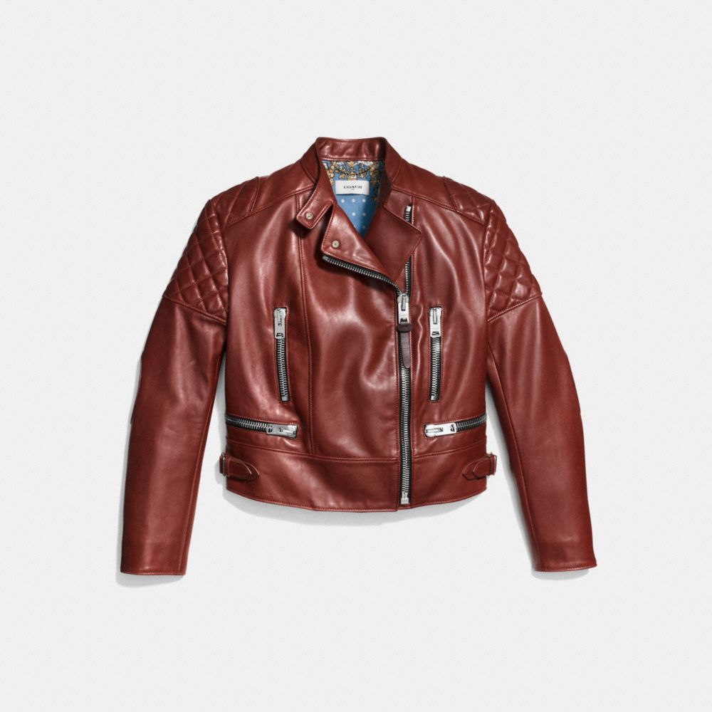 COACH®,ICON LEATHER BIKER JACKET,Leather,HENNA,Scale View