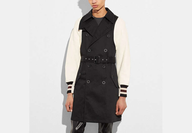 COACH®,VARSITY TRENCH JACKET,Mixed Material,Black/White,Front View