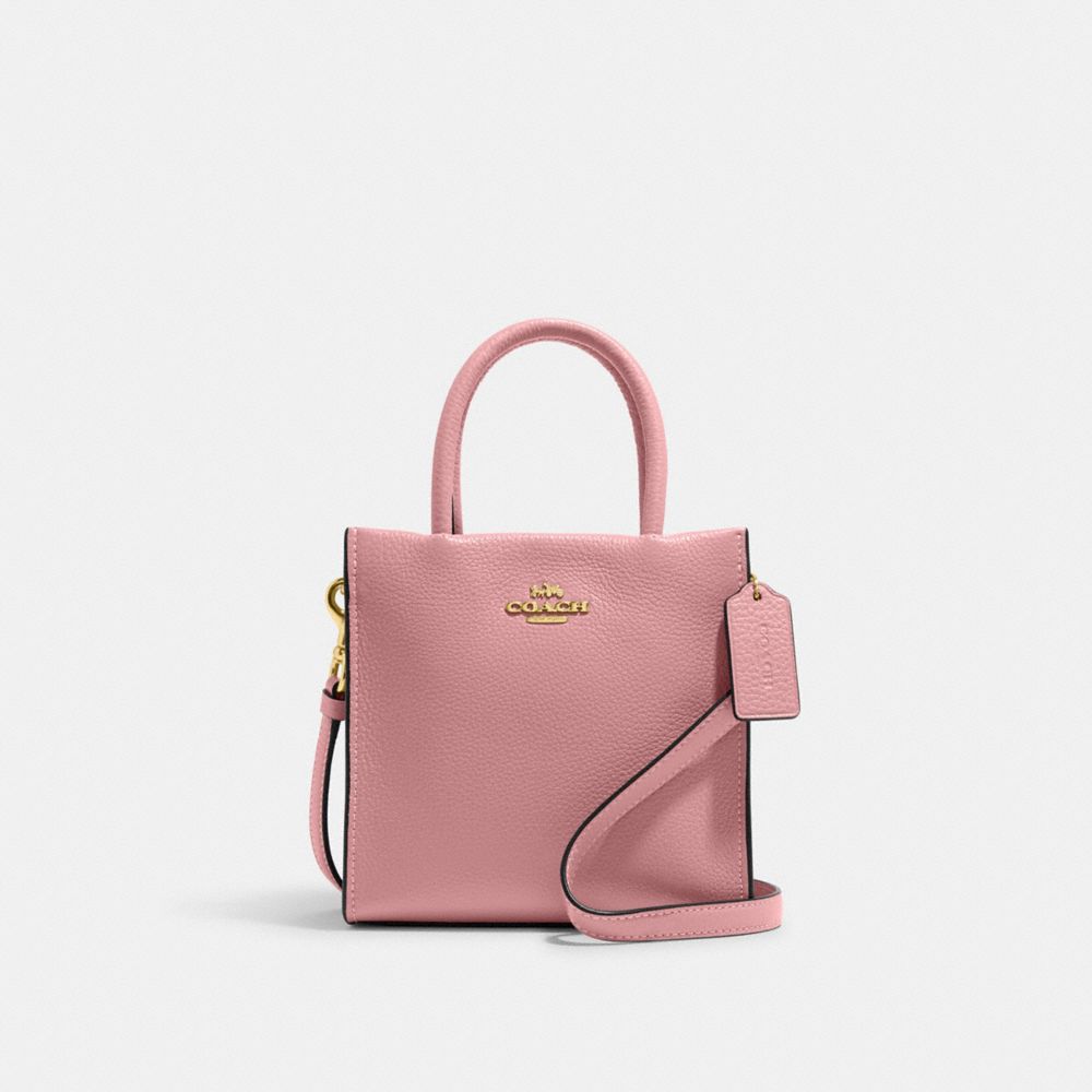 COACH®,MINI CALLY CROSSBODY,Pebbled Leather,Medium,Gold/True Pink,Front View