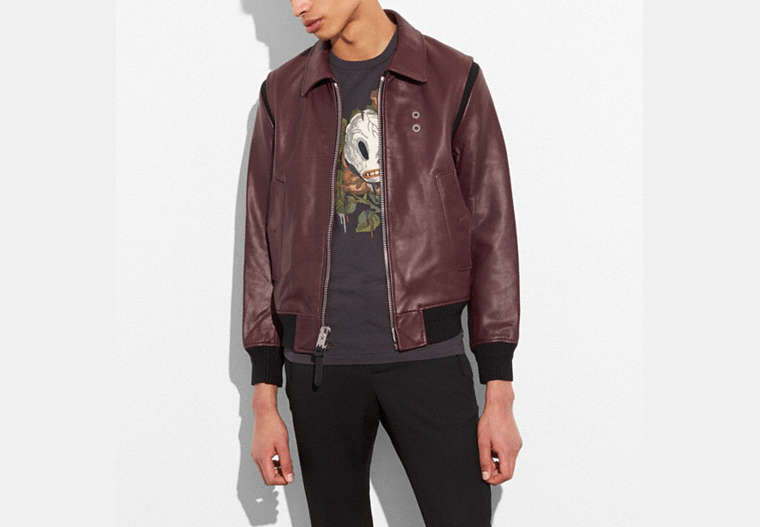 COACH®,ZIP FRONT BOMBER JACKET,Other,Maroon,Front View