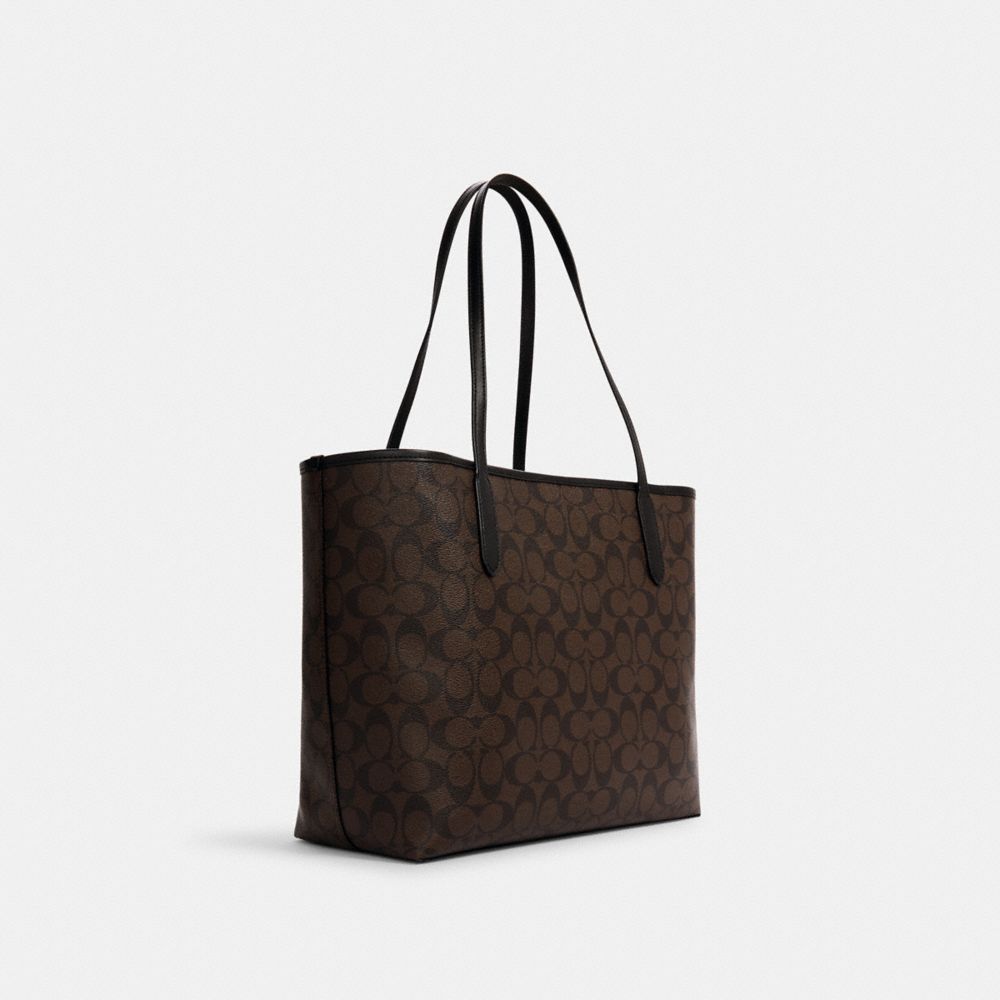 COACH®,CITY TOTE BAG IN SIGNATURE CANVAS,Signature Canvas,X-Large,Everyday,Gold/Brown Black,Angle View