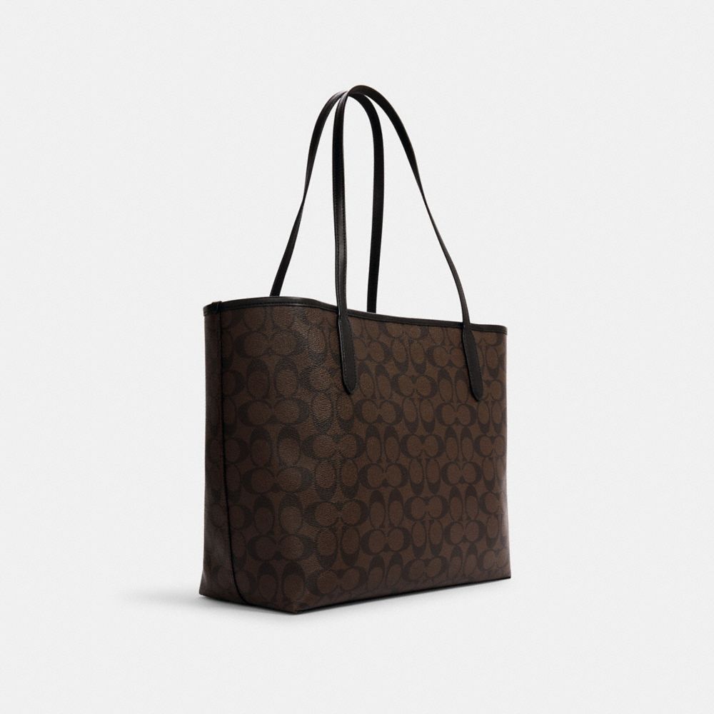 COACH®,CITY TOTE BAG IN SIGNATURE CANVAS,Signature Canvas,X-Large,Everyday,Gold/Brown Black,Angle View