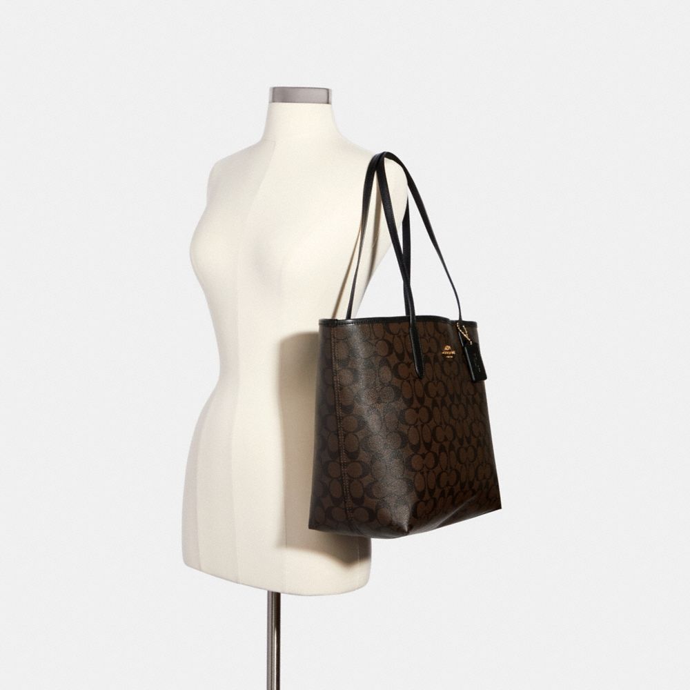COACH®,City Tote Bag In Signature Canvas,Leather,Canvas,Tote,PVC,Logo,Gold Metal,Work,Brown,Alternate View