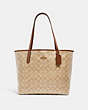 COACH®,CITY TOTE BAG IN SIGNATURE CANVAS,pvc,X-Large,Everyday,Gold/Light Khaki/Saddle,Front View