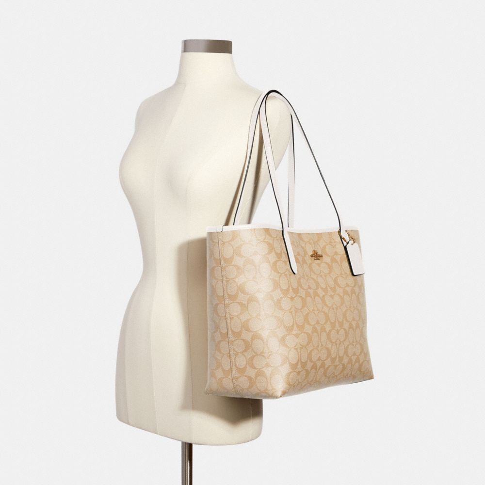 COACH®,City Tote Bag In Signature Canvas,Leather,Canvas,Tote,PVC,Logo,Gold Metal,Work,Beige,Alternate View