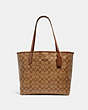 COACH®,CITY TOTE IN SIGNATURE CANVAS,pvc,X-Large,Everyday,Gold/Khaki Saddle 2,Front View
