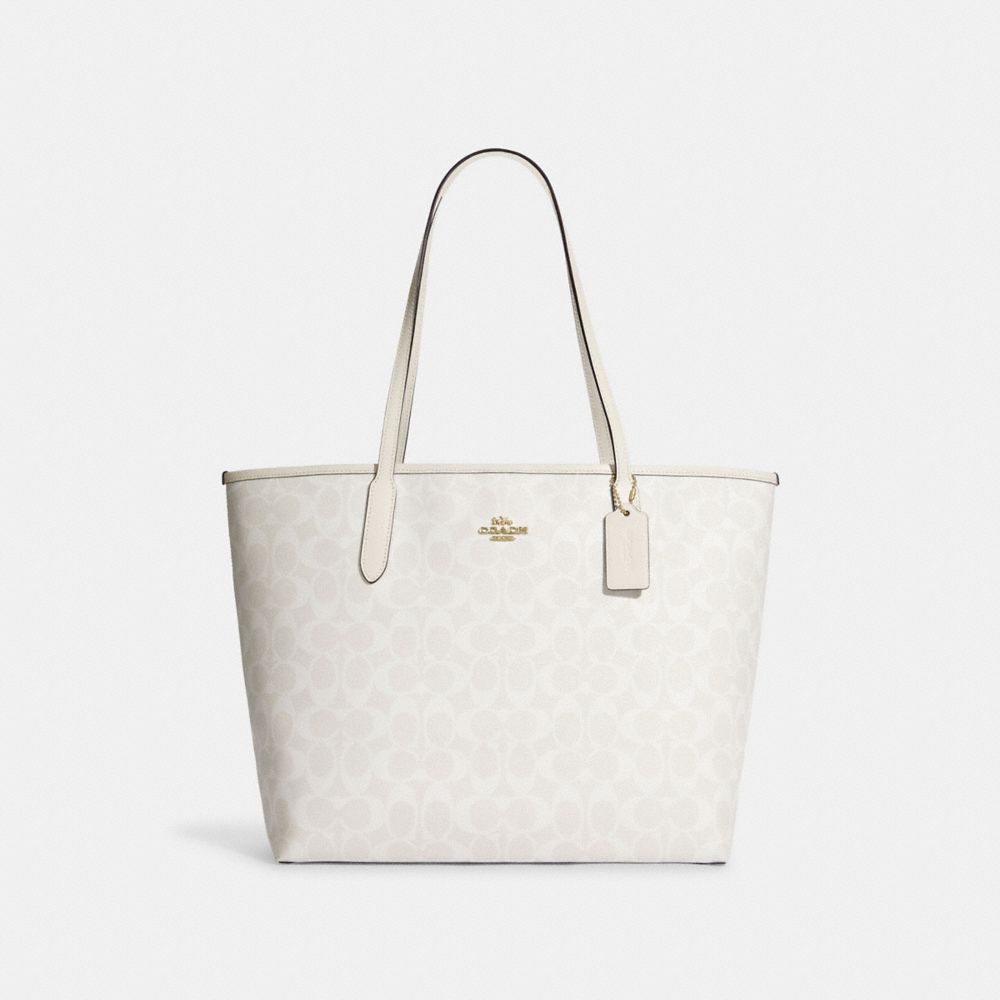 COACH®,CITY TOTE BAG IN SIGNATURE CANVAS,Signature Canvas,X-Large,Everyday,Gold/Chalk/Glacierwhite,Front View