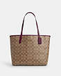 COACH®,CITY TOTE BAG IN SIGNATURE CANVAS,pvc,X-Large,Everyday,Gold/Khaki/Deep Berry,Front View
