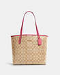 COACH®,CITY TOTE IN SIGNATURE CANVAS,pvc,X-Large,Everyday,Gold/Light Khaki/Confetti Pink,Front View
