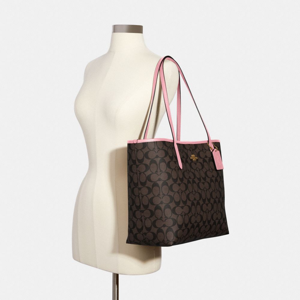 COACH®,City Tote Bag In Signature Canvas,Leather,Canvas,Tote,PVC,Logo,Gold Metal,Work,,Alternate View