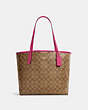 COACH®,CITY TOTE BAG IN SIGNATURE CANVAS,pvc,X-Large,Everyday,Gold/Khaki/Bold Pink,Front View