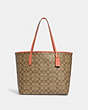COACH®,CITY TOTE BAG IN SIGNATURE CANVAS,pvc,X-Large,Everyday,Im/Khaki/Light Coral,Front View