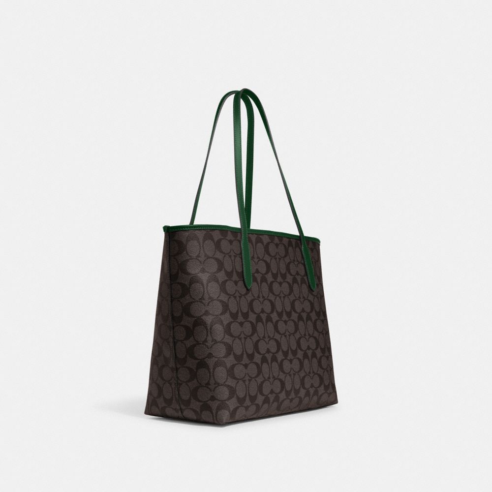 COACH®,CITY TOTE BAG IN SIGNATURE CANVAS,Signature Canvas,X-Large,Everyday,Im/Brown/Dark Pine,Angle View