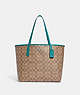 COACH®,CITY TOTE BAG IN SIGNATURE CANVAS,pvc,X-Large,Everyday,Silver/Khaki/Teal,Front View