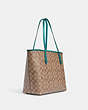 COACH®,CITY TOTE BAG IN SIGNATURE CANVAS,pvc,X-Large,Everyday,Silver/Khaki/Teal,Angle View