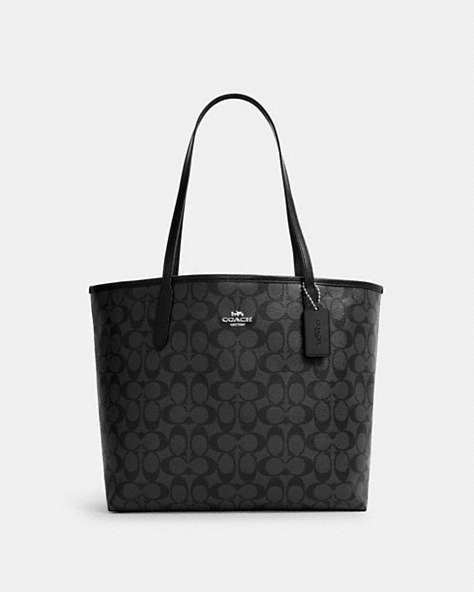 COACH®,CITY TOTE IN SIGNATURE CANVAS,pvc,Everyday,Silver/Graphite/Black,Front View