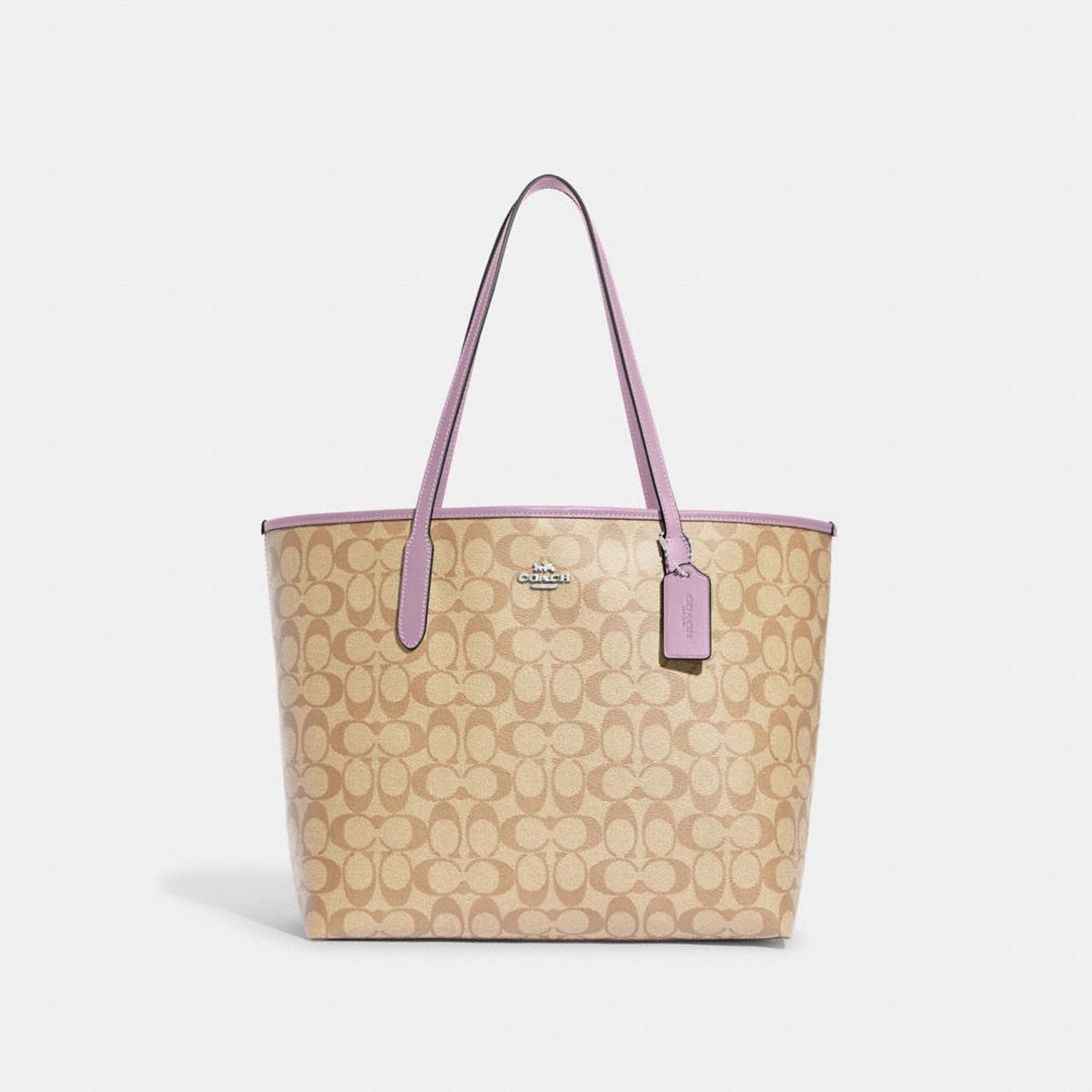 COACH®,City Tote Bag In Signature Canvas,Leather,Canvas,Tote,PVC,Logo,Gold Metal,Work,,Front View