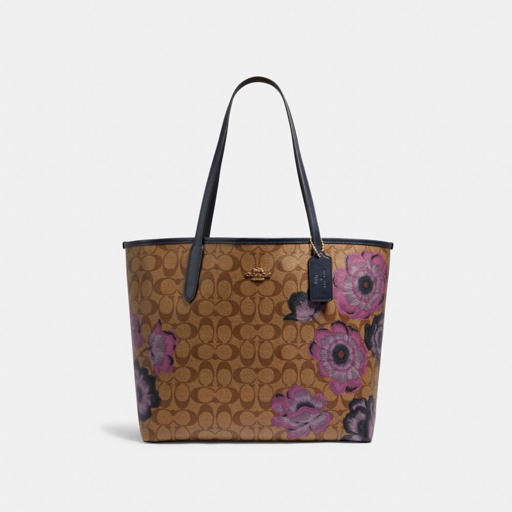 COACH® Outlet | City Tote In Signature Canvas With Kaffe Fassett Print