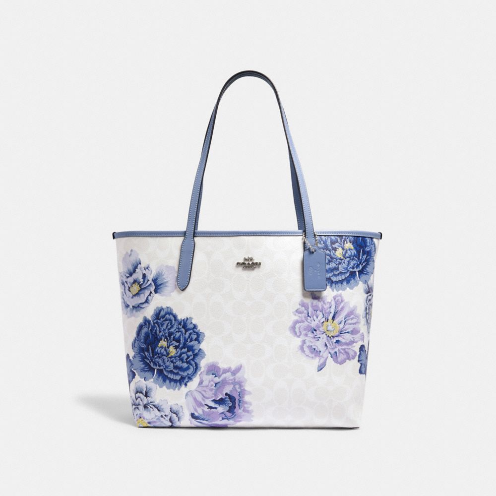 COACH Floral Print Tote Bag in Blue