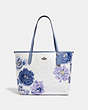 COACH®,CITY TOTE IN SIGNATURE CANVAS WITH KAFFE FASSETT PRINT,pvc,X-Large,Silver/Chalk Multi/Periwinkles,Front View