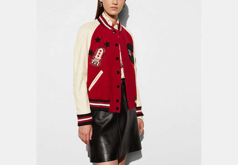 COACH®,CLASSIC VARSITY JACKET,wool,Red.,Front View