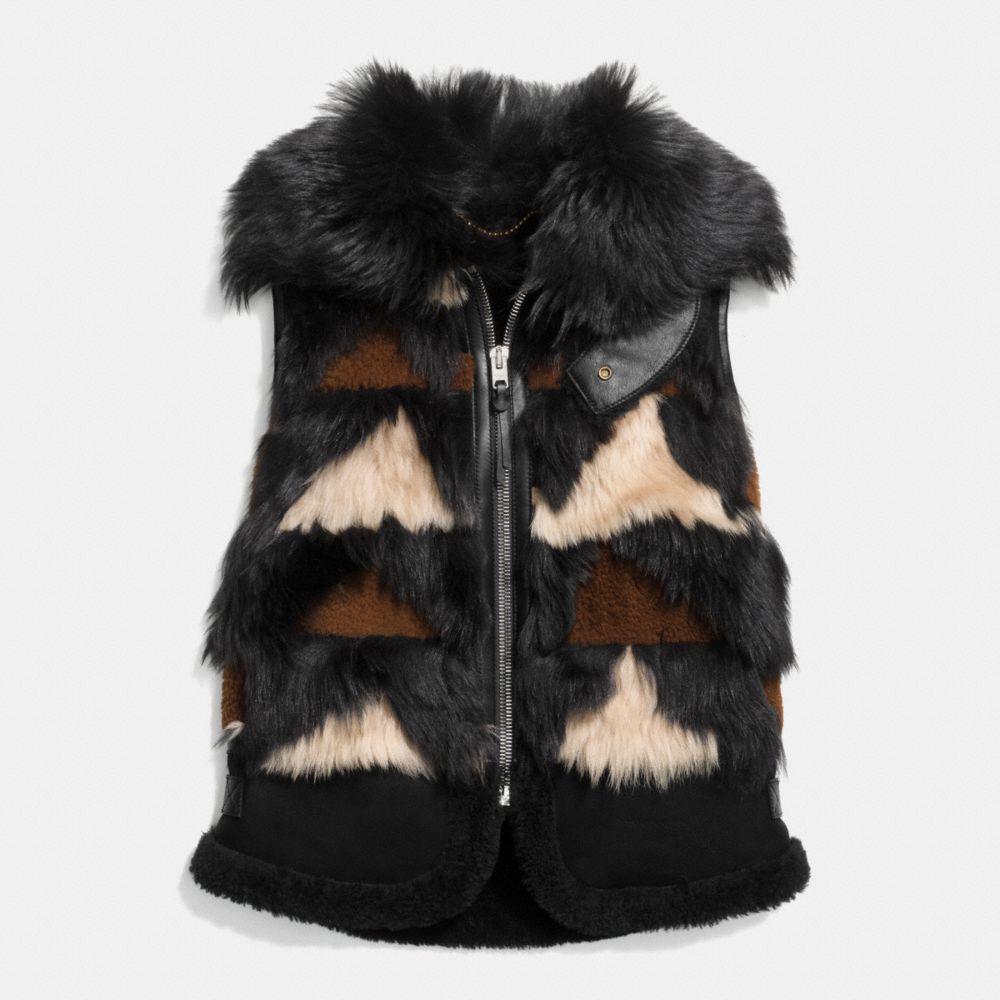 COACH®,PATCHWORK COMBO VEST,Mixed Material,Black,Scale View