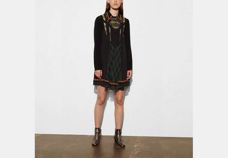 COACH®,STUD COLLAR DRESS,Mixed Material,Black,Front View