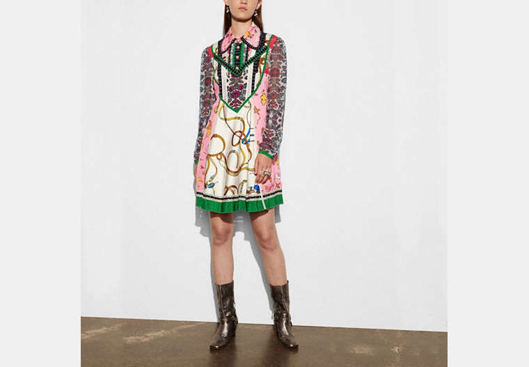 COACH®,LONG SLEEVE VICTORIAN PRINT DRESS,Mixed Material,Multicolor,Front View