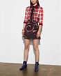 COACH®,SHORT SLEEVE PLAID AND SCARF DRESS,Mixed Material,Red.,Front View