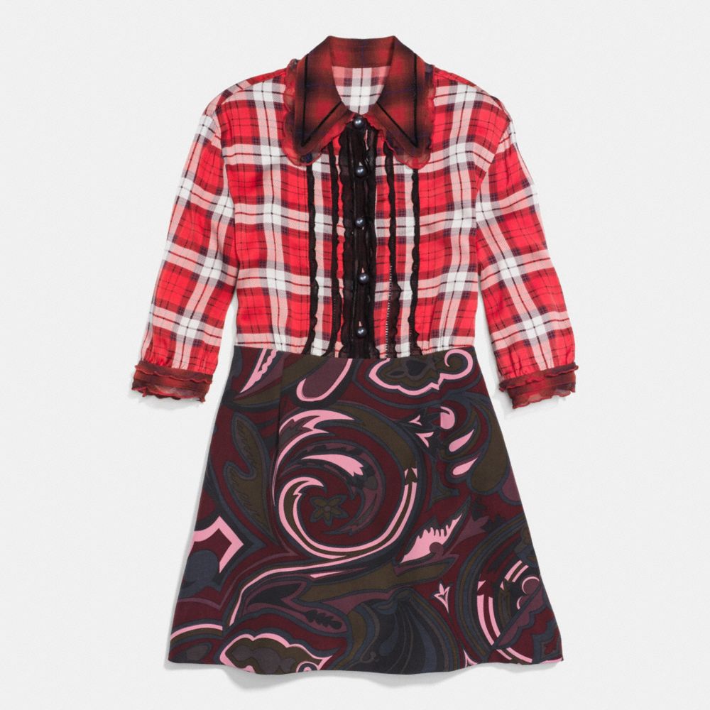 Short Sleeve Plaid And Scarf Dress