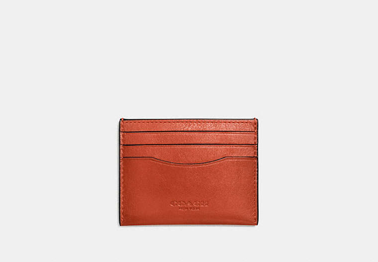 COACH®,CARD CASE,Smooth Leather,Deep Orange,Front View